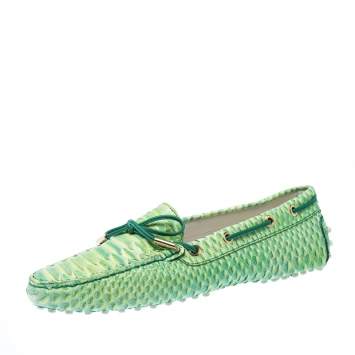 Pre Owned Tod's Green Python Gommino Bow Loafers Size 39