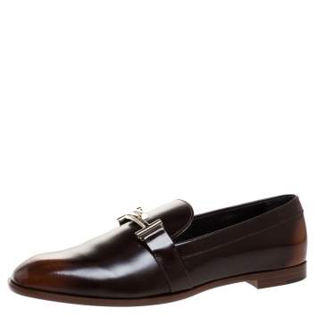 Pre Owned Tod's 2 Tone Leather Double T Slip On Loafers Size 41.5