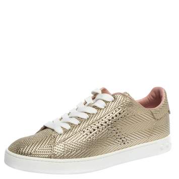 Pre Owned Tod's Metallic Gold Woven And Perforated Leather Low Top Lace Up Sneakers Size 37