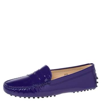 Pre Owned Tod's Purple Patent Leather Penny Loafers Size 38.5