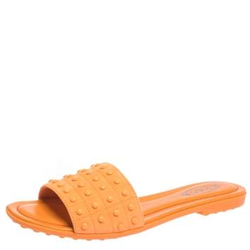 Pre Owned Tod's Orange Nubuck Leather Flat Slides Size 37