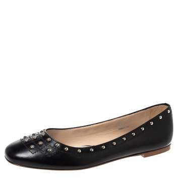 Pre Owned Tod's Black Leather Studded Ballet Flats Size 40