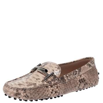Pre Owned Tod's Multicolor Python Leather Double T Slip On Loafers Size 37