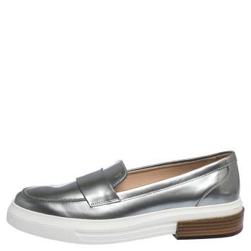 Pre Owned Tod's Sliver Leather Slip On Loafers Sneakers Size 39.5