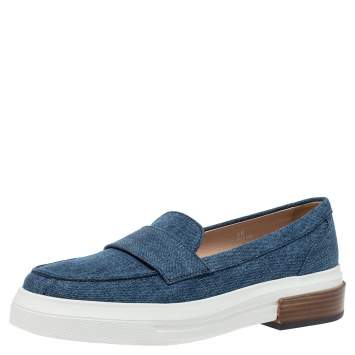 Pre Owned Tod's Blue Denim Fabric Slip On Sneakers Size 39