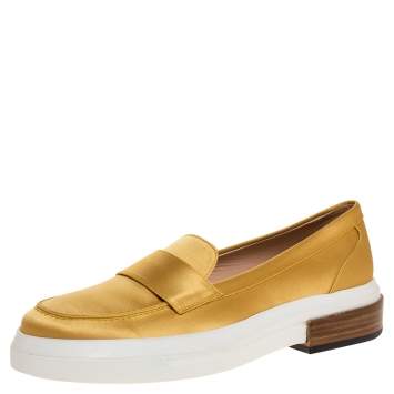 Pre Owned Tod's Golden Satin Slip On Loafer Sneakers Size 39.5