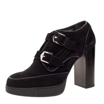 Pre Owned Tod's Black Suede Leather Platform Ankle Booties Size 39