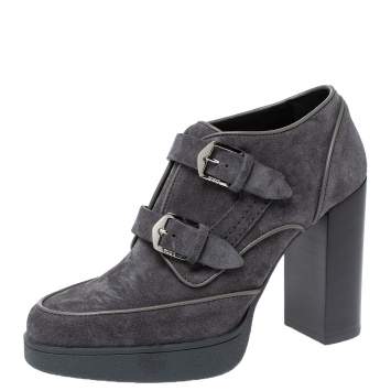 Pre Owned Tod's Grey Suede Leather Platform Ankle Booties Size 39