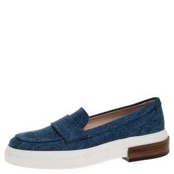 Pre Owned Tod's Blue Denim Fabric Slip On Loafers Size 37