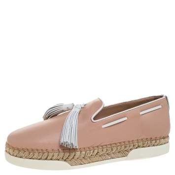 Pre Owned Tod's Pink Leather Tassel Espadrille Loafers Size 38.5 