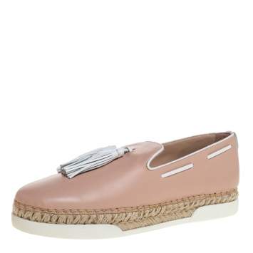 Pre Owned Tod's Pink Leather Tassel Espadrille Loafers Size 40.5