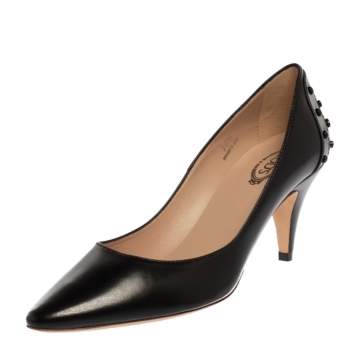 Pre Owned Tod's Black Leather Studded Pointed Toe Pumps Size 36.5