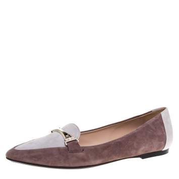 Pre Owned Tod's Two Tone Suede Leather Ballet Flats Size 38.5