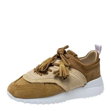 Pre Owned Tod's Tricolor Suede Leather Tassel Fringe Low Top Sneakers Size 39