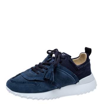 Pre Owned Tod's Blue Suede Leather Tassel Fringe Low Top Sneakers Size 37