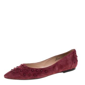 Pre Owned Tod's Burgundy Suede Leather Ballet Flats Size 39