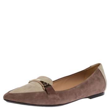 Pre Owned Tod's Two Tone Suede Pointed Toe Ballet Flats Size 37