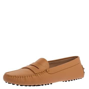 Pre Owned Tod's Beige Leather Penny Slip On Loafers Size 38.5