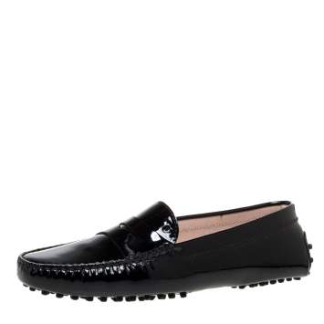 Pre Owned Tod's Black Patent Leather Penny Slip On Loafers Size 40