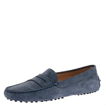 Pre Owned Tod's Blue Suede Leather Penny Slip On Loafers Size 39.5