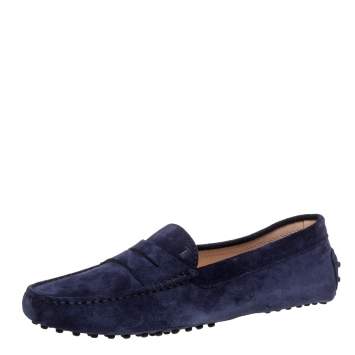 Pre Owned Tod's Blue Suede Leather Penny Slip On Loafers Size 40