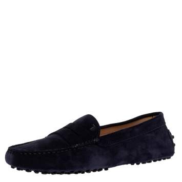 Pre Owned Tod's Blue Suede Leather Penny Slip On Loafers Size 39.5