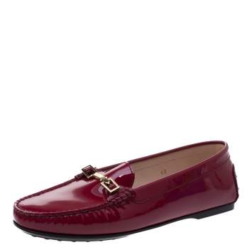 Pre Owned Tod's Fuchsia Patent Leather Horsebit Loafers Size 40