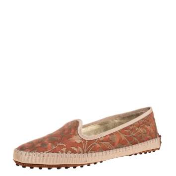 مملوكة مسبقًا Tod's Orange Floral Printed Canvas Gommino Smoking Slippers Size 38.5