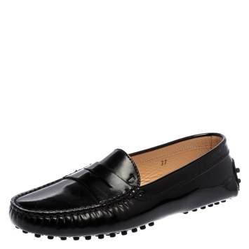Pre Owned Tod's Black Patent Leather Penny Slip On Loafers Size 37