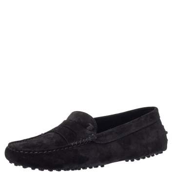 مملوكة مسبقًا Tod's Black Suede Leather Gommino Penny Slip On Loafers Size 39