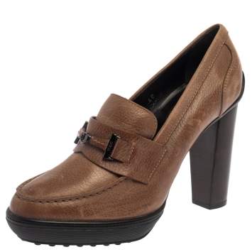 Pre Owned Tod's Brown Leather Loafer Pumps Size 40