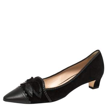 Pre Owned Tod's Black Suede And Leather Bow Embellished Pointed Toe Pumps Size 39