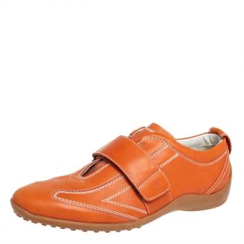 Pre Owned Tod's Leather Orange Velcro Strap Sneakers Size 40