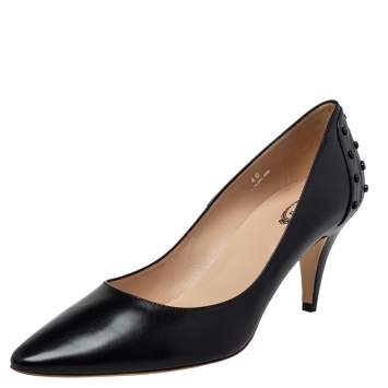 Pre Owned Tod's Black Leather Pointed Toe Slip On Pumps Size 40
