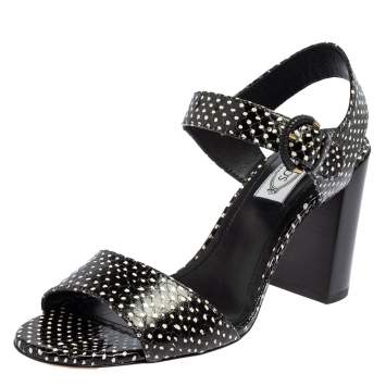 Pre Owned Tod's Black/White Python Embossed Leather Block Heel Ankle Strap Sandals Size 38