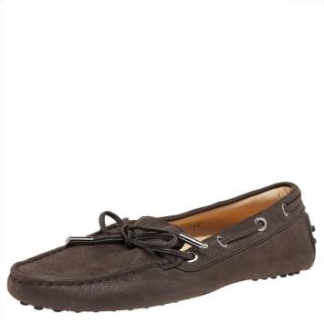 Pre Owned Tod's Brown Leather Bow Slip On Loafers Size 36