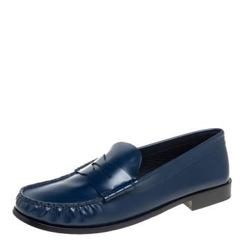 Pre Owned Tod's Navy Blue Leather Slip On Loafers Size 36