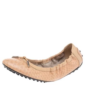 Pre Owned Tod's Beige Python Leather Scrunch Ballet Flats Size 38