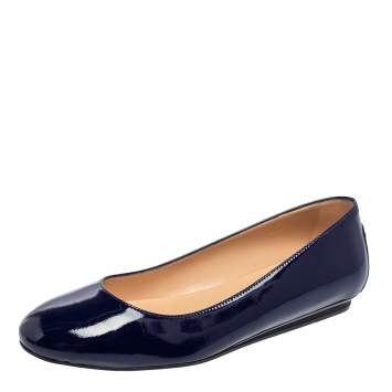 Pre Owned Tod's Blueberry Patent Leather Round Toe Ballet Flats Size 39.5
