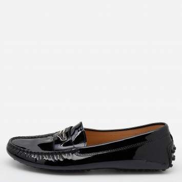 Pre Owned Tod's Black Patent Leather Penny Slip On Loafers Size 37.5