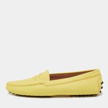 Pre Owned Tod's Yellow Leather Gommini Slip On Loafers Size 39