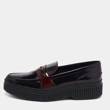 Pre Owned Tod's Black Leather Platform Penny Loafers Size 40.5