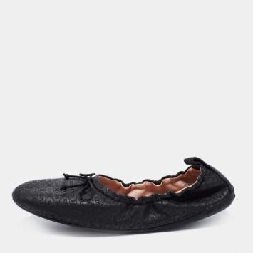 Pre Owned Tod's Black Leather Scrunch Ballet Flats Size 37.5