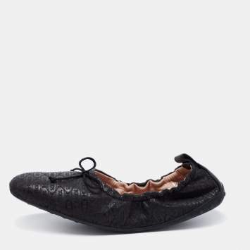 Pre Owned Tod's Black Leather Scrunch Ballet Flats Size 37
