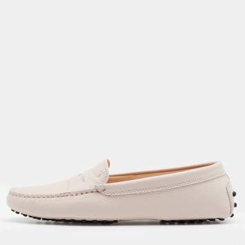 Pre Owned Tod's Pale Pink Leather Gommini Penny Slip On Loafers Size 40