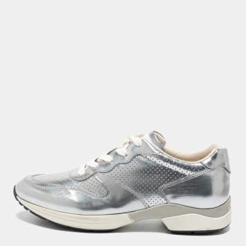 Pre Owned Tod's Silver Perforated Leather Sportivo Active Sneakers Size 38.5