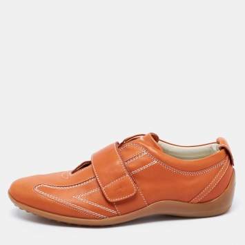 Pre Owned Tod's Orange  Leather Velcro Strap Sneakers Size 40