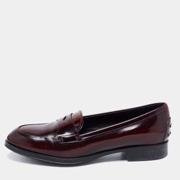 Pre Owned Tod's Burgundy Leather Slip on Loafers Size 38