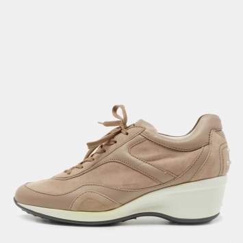 مملوكة مسبقًا Tod's Pink Suede and Leather Low Top Sneakers Size 38.5