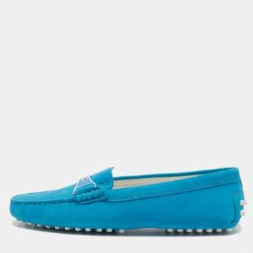 Pre Owned Tod's Blue Nubuck Leather Penny Loafers Size 35.5